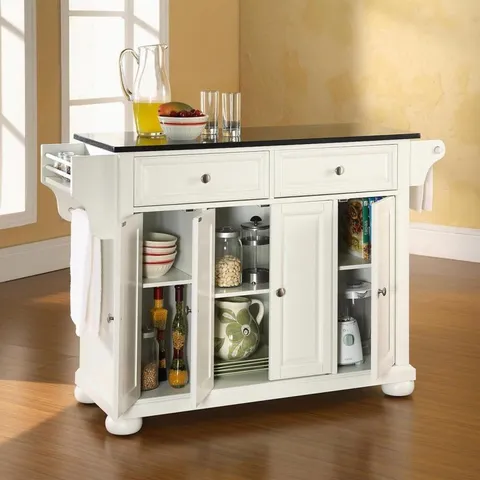 White Composite Base with Granite Top Kitchen Island