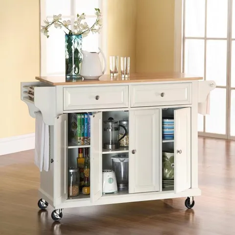 White Composite Base with Composite Wood Top Kitchen Island