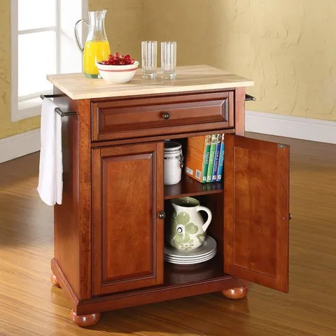 Brown Composite Base with Wood Top Kitchen Island