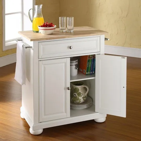 White Composite Base with Wood Top Kitchen Island