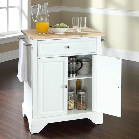 White Composite Base with Wood Top Kitchen Island