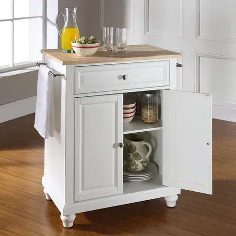 White Composite Base with Wood Top Kitchen Island
