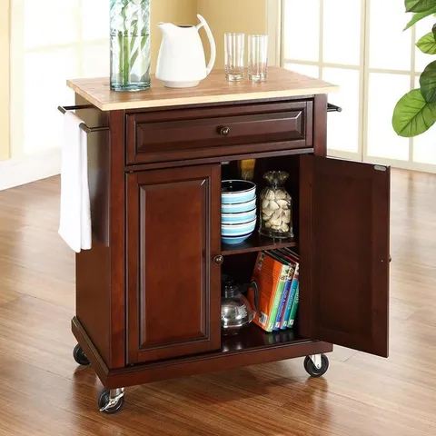Brown Composite Base with Wood Top Kitchen Cart (18 × 28 × 36 in)