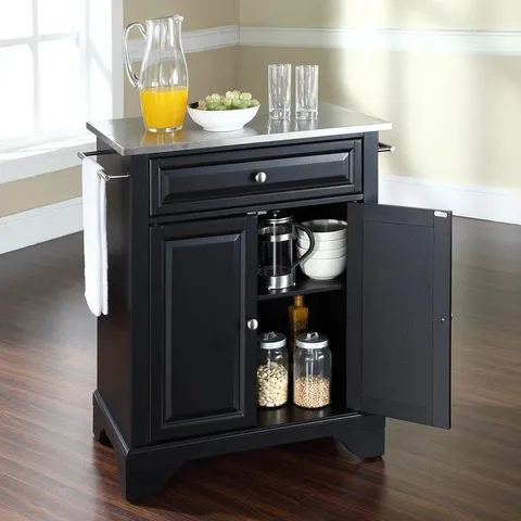 Black Composite Base with Stainless Steel Metal Top Kitchen Island