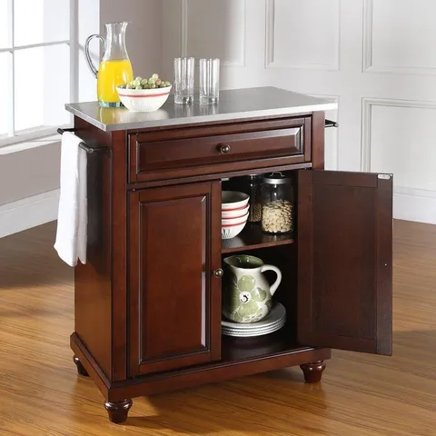 Brown Composite Base with Stainless Steel Metal Top Kitchen Island