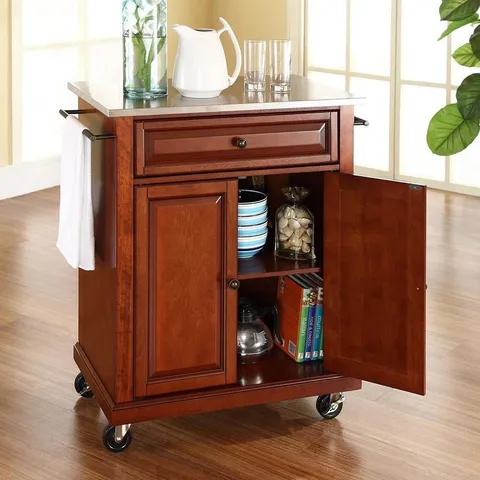 Brown Composite Base with Stainless Steel Metal Top Kitchen Cart