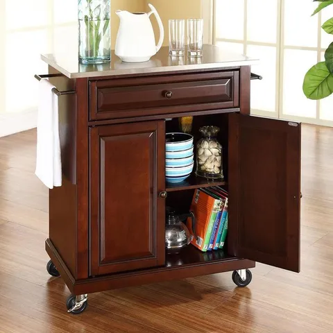 Brown Composite Base with Stainless Steel Metal Top Kitchen Cart