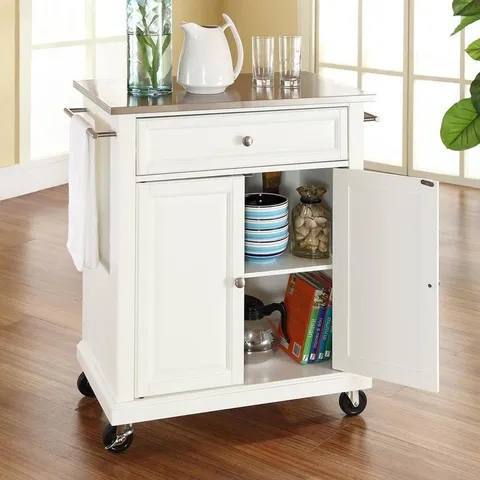 White Composite Base with Stainless Steel Metal Top Kitchen Cart