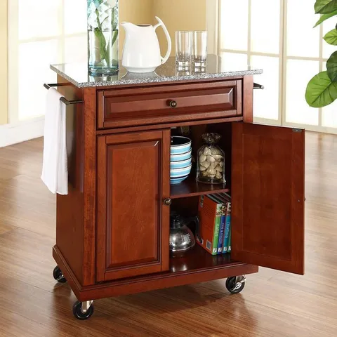 Brown Composite Base with Granite Top Kitchen Cart