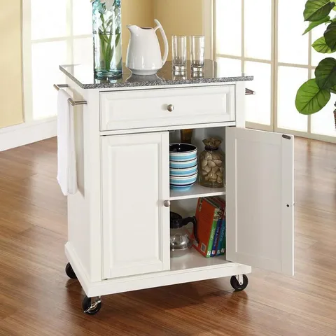 White Composite Base with Granite Top Kitchen Cart
