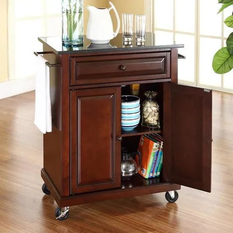 Brown Composite Base with Granite Top Kitchen Cart