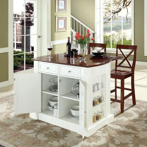 White Composite Base with Composite Wood Top Kitchen Island