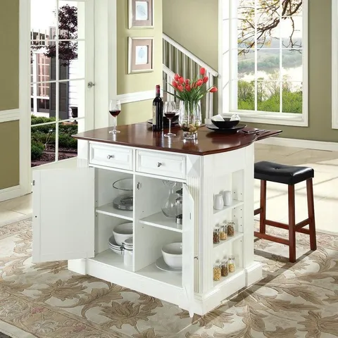 White Composite Base with Composite Wood Top Kitchen Island