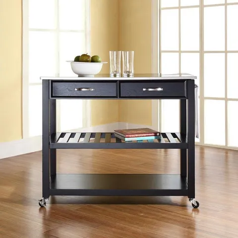 Black Composite Base with Stainless Steel Metal Top Kitchen Cart