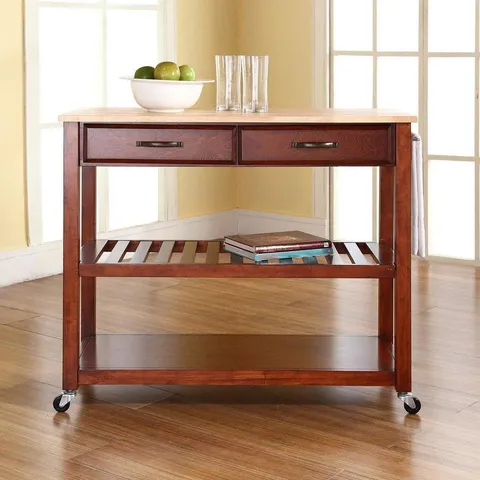 Brown Composite Base with Wood Top Kitchen Cart (18 × 43 × 35 in)