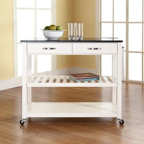 White Composite Base with Granite Top Kitchen Cart