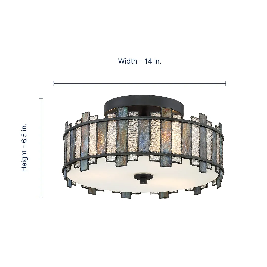 Quoizel Sentry 14-in Matte Black Tiffany Semi-Flush Mount Light, photo 9 of 12