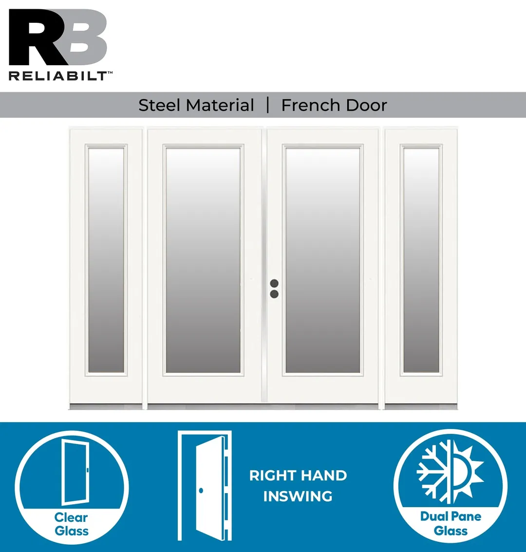 RELIABILT 96-in x 80-in Steel French Dual-pane Right-hand inswing, photo 2 of 6