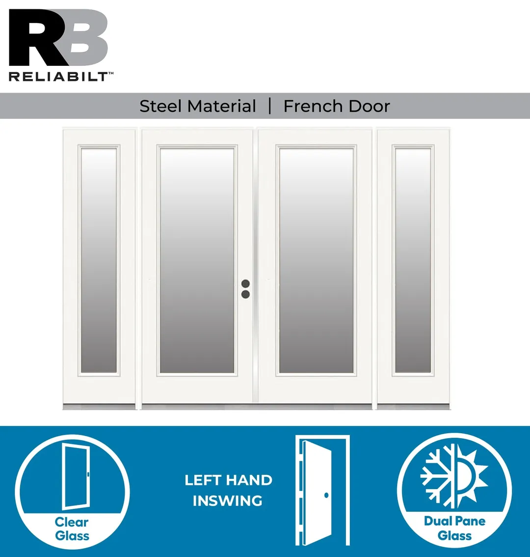 RELIABILT 96-in x 80-in Steel French Dual-pane Left-hand inswing, photo 2 of 6