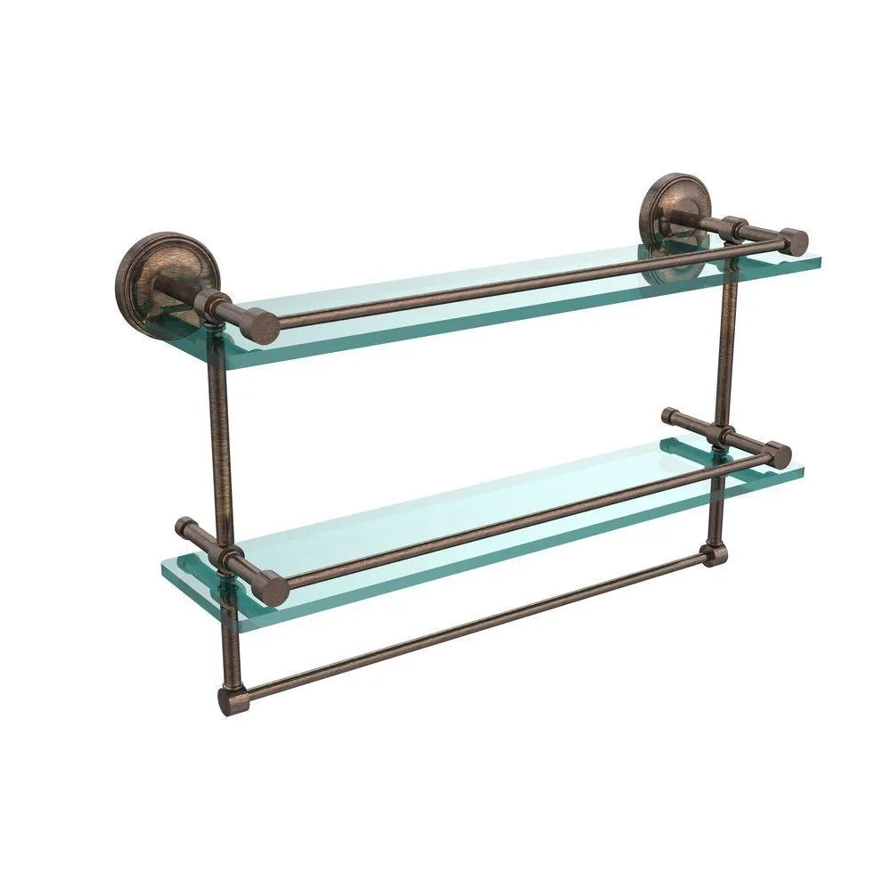 Allied Brass 22 in. L x 12 in. H x 5 in. W 2-Tier Clear Glass Bathroom Shelf with Towel Bar in Polished Chrome, photo 3 of 14