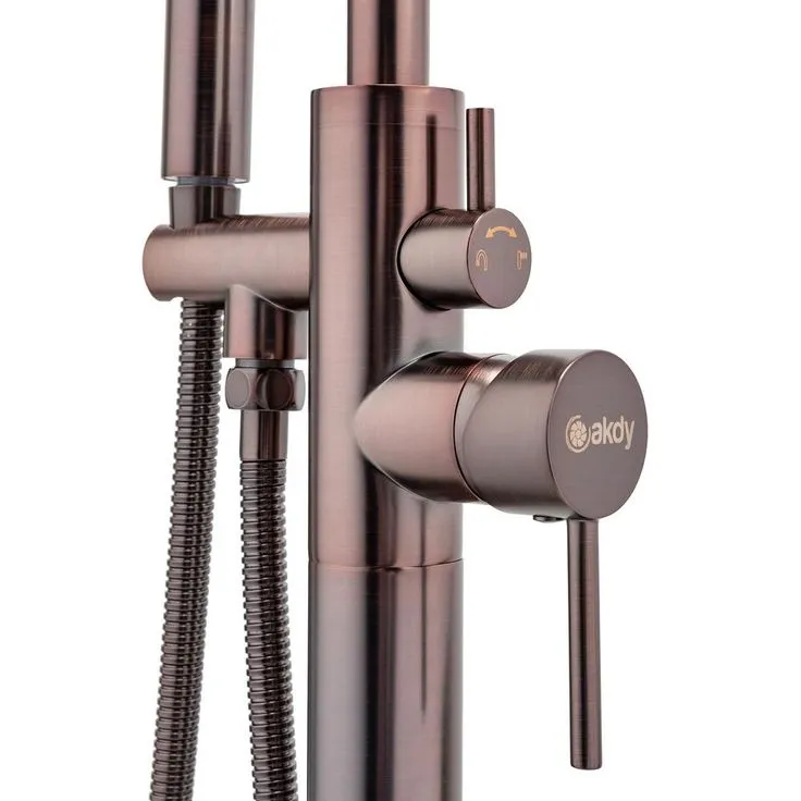 2-Handle 45.47 in. Freestanding Floor Mount Tub Faucet Bathtub Filler with Hand Shower in Brushed Bronze, photo 5 of 8