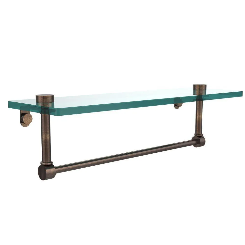 Allied Brass 16 in. L x 5 in. H x 5 in. W Clear Glass Vanity Bathroom Shelf with Towel Bar in Satin Nickel, photo 2 of 14