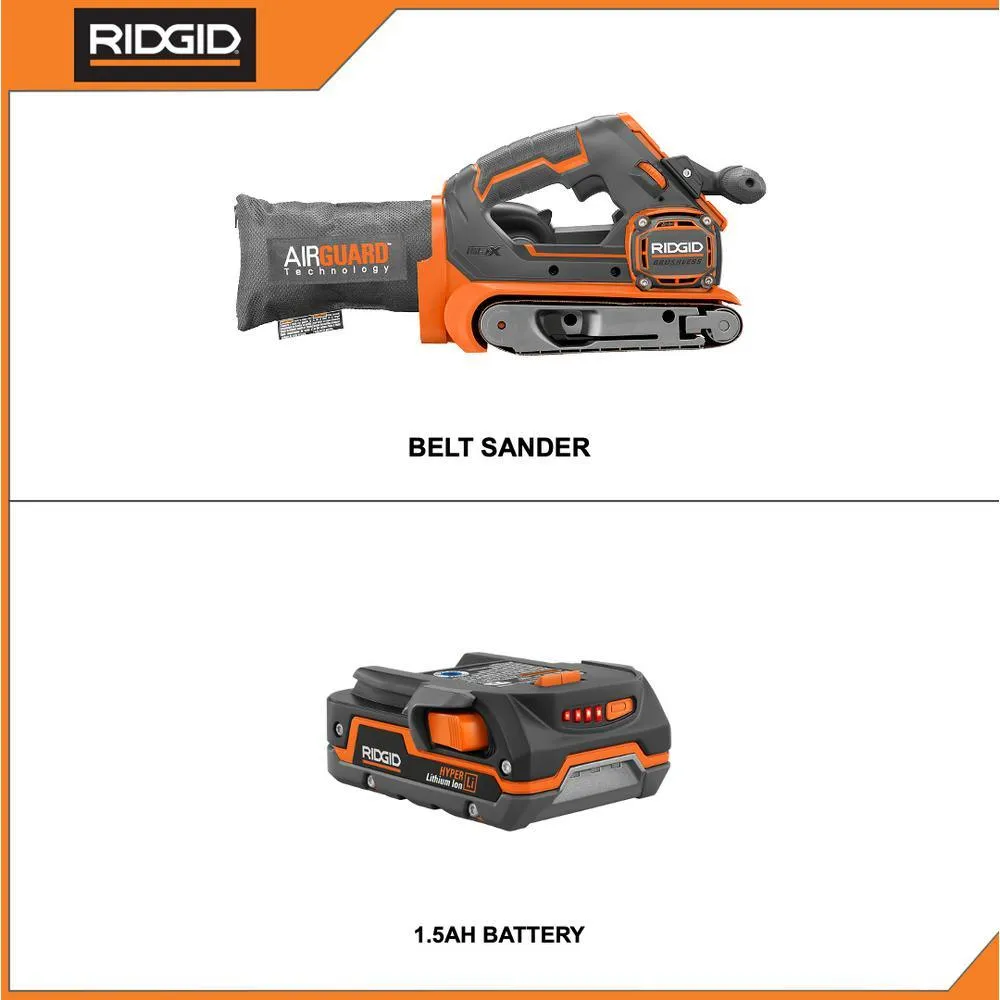 RIDGID 18-Volt Cordless Brushless 3 in. x 18 in. Belt Sander with 1.5 Ah Lithium-Ion Battery, photo 2 of 11