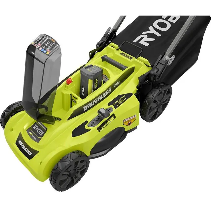 RYOBI 20 in. 40-Volt Brushless Lithium-Ion Cordless Battery Walk Behind Push Lawn Mower & Blower with 6.0 Ah Battery & Charger, photo 2 of 9