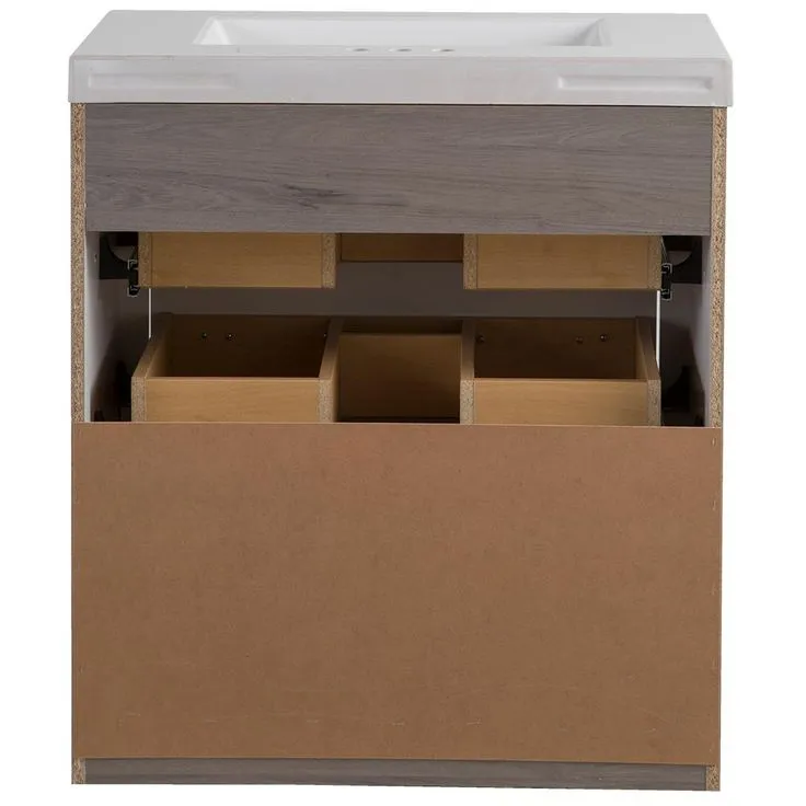 Woodbrook 31 in. W x 19 in. D Bath Vanity in White Washed Oak with Cultured Marble Vanity Top in White with White Sink, photo 5 of 11