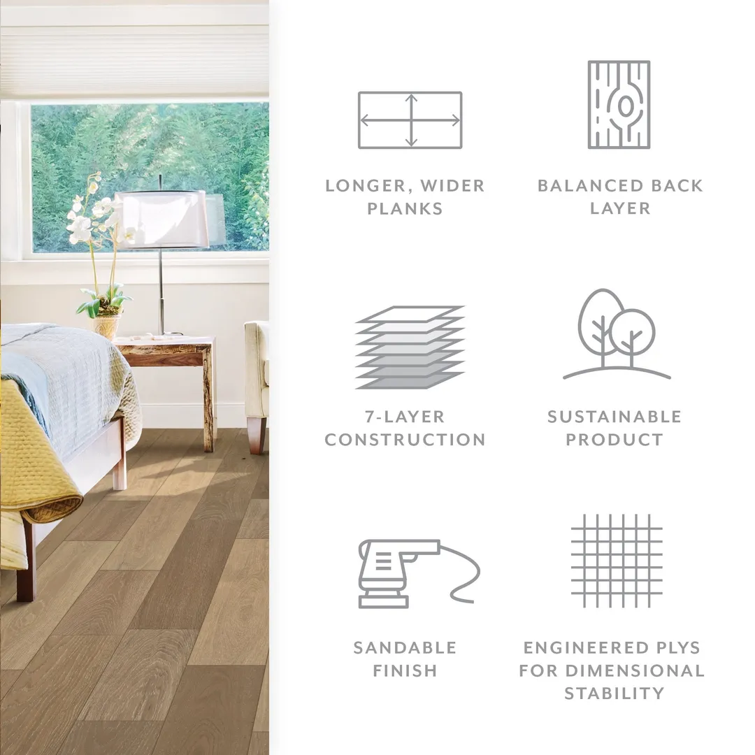 Element Flooring Sahara Logan European white oak 1/2-in T x 7-1/2-in W Wirebrushed Engineered Hardwood Flooring ( 31.09-sq ft / Carton ), photo 4 of 12