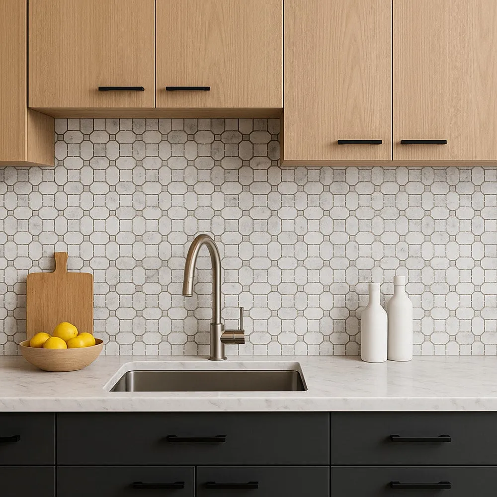 Elida Ceramica Astor Lane Marble 12-in x 12-in Polished Basketweave Mosaic Floor and Wall Tile, 0.88-sq ft per Piece, photo 8 of 9