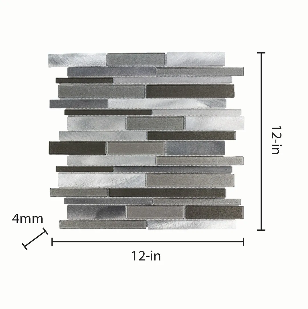Elida Ceramica Oasis Silver Mix 12-in x 12-in Multi-Finish Glass/Metal Linear Mosaic Wall Tile, photo 15 of 15