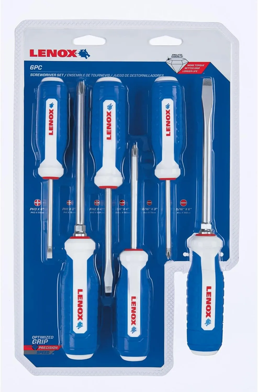 LENOX 6‑Piece Screwdriver Set – Sizes: PH #1 x 3", PH #2 x 4", PH #3 x 6", CB 3/16" x 3", SL 1/4" x 4", SL 5/16" x 6", photo 2 of 2