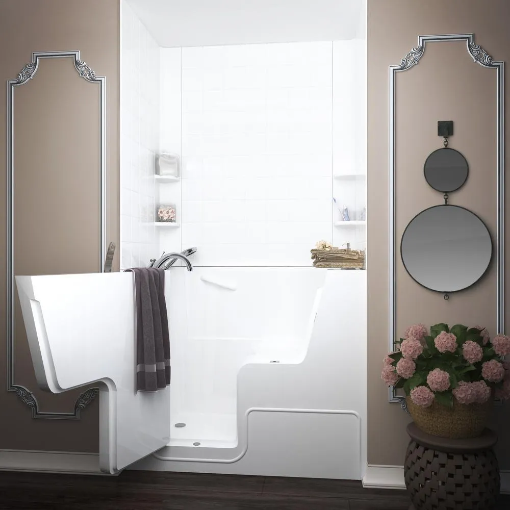 NOVA Heated Wheelchair Accessible 4.5 ft. walk-in bathtub with 6 in. Tile Easy Up Adhesive Wall Surround in White, photo 7 of 7