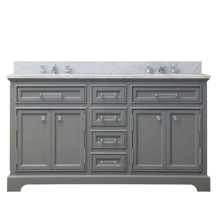 72 in. W x 21.5 in. D x 34 in. H Vanity in Cashmere Grey with Marble Vanity Top in Carrara White, photo 8 of 13