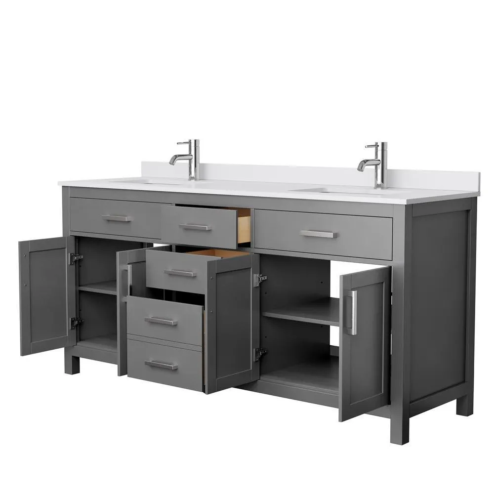 Beckett 72 in. W x 22 in. D Double Bath Vanity in Dark Gray with Cultured Marble Vanity Top in White with White Basins, photo 2 of 54