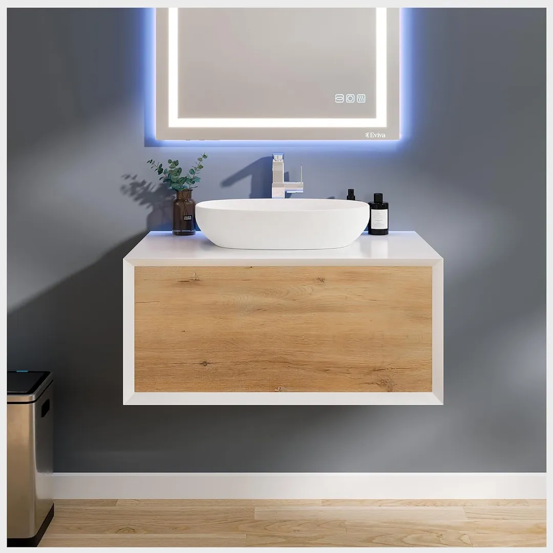 Eviva Santa Monica 36 in. W x 22 in. D x 16 in. H Wall-Mount Single Bath Vanity in White with White Vessel Sink, photo 2 of 6
