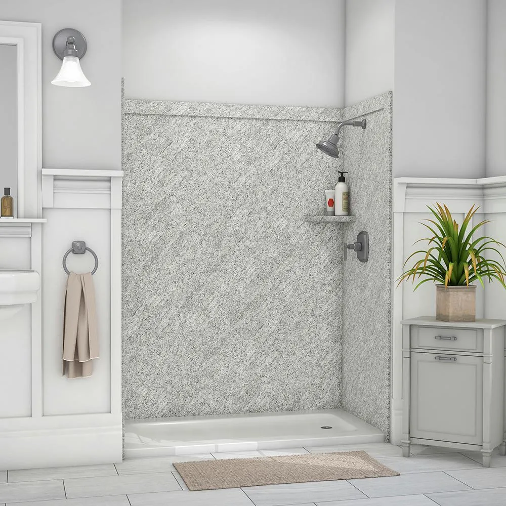 Adaptable 60 in. x 60 in. x 80 in. 9-Piece Easy Up Adhesive Alcove Shower Surround in Calypso, photo 22 of 23
