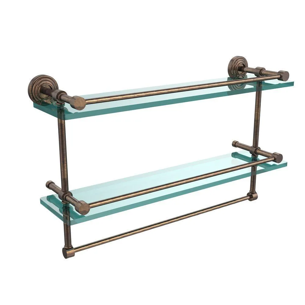 Allied Brass 22 in. L x 12 in. H x 5 in. W 2-Tier Gallery Clear Glass Bathroom Shelf with Towel Bar in Oil Rubbed Bronze, photo 14 of 14