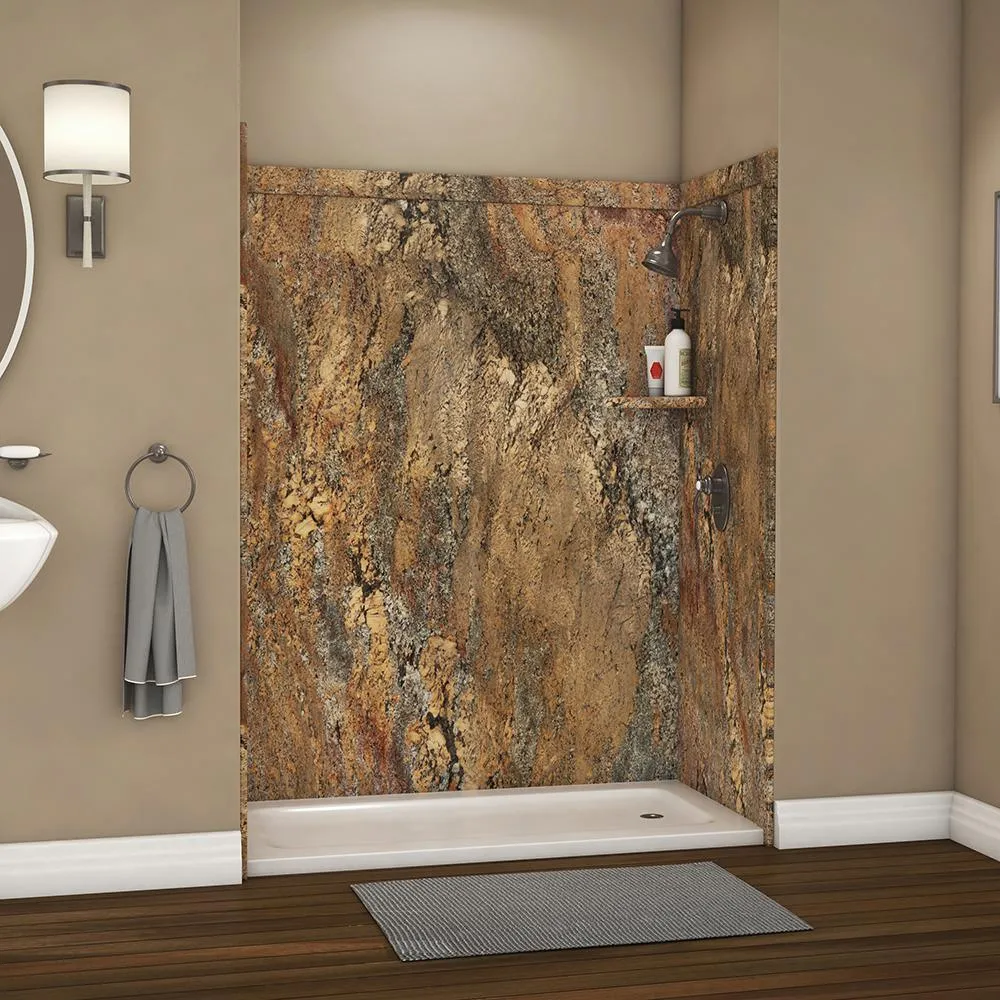 FlexStone Royale 36 in. x 60 in. x 80 in. 11-Piece Easy Up Adhesive Alcove Bathtub/Shower Wall Surround in Calacatta White, photo 21 of 26