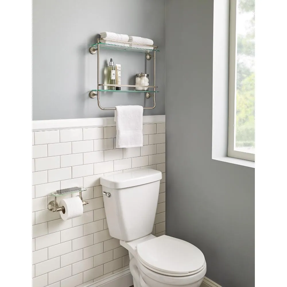 Delta 20 in. W Double Glass Shelf with Towel Bar in Brushed Nickel, photo 3 of 11