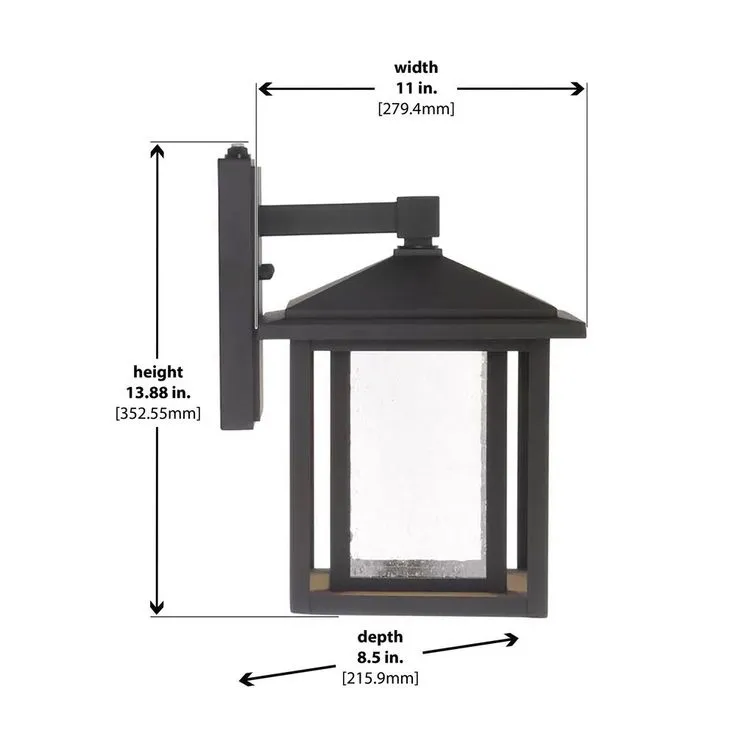 Black Outdoor Seeded Glass Dusk to Dawn Wall Lantern Sconce, photo 5 of 6