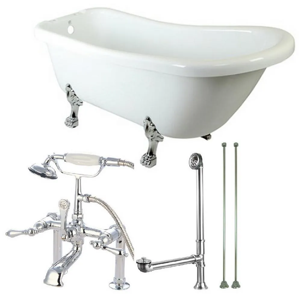 Slipper 5.6 ft. Acrylic Clawfoot Bathtub in White and Faucet Combo in Oil Rubbed Bronze, photo 7 of 7
