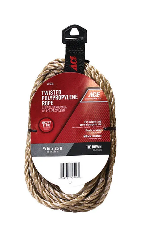 1/4 in. Dia x 25 ft Brown Twisted Polypropylene Rope
