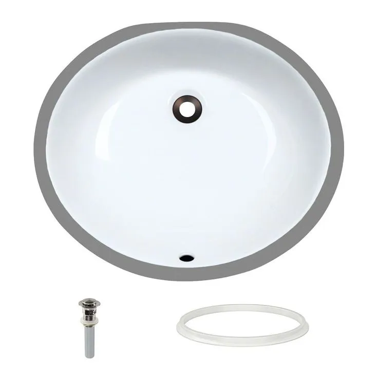 MR Direct 19 in. Undermount Bathroom Sink in White with White SinkLink and Pop-Up Drain in Brushed Nickel, photo 3 of 4