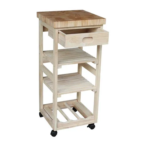 Brown Wood Base with Wood Butcher Block Top Kitchen Cart