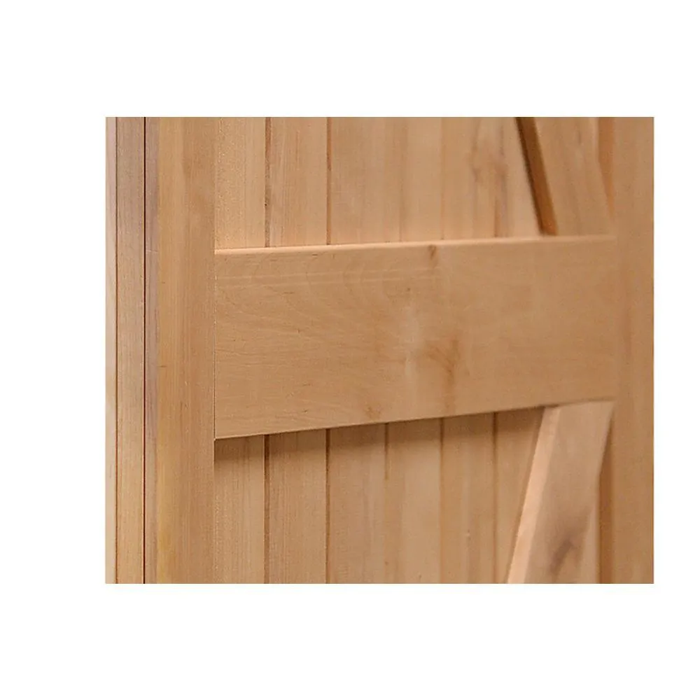 LUBANN 60 in. x 84 in. Assembled Bi-Parting Rustic Unfinished Hardwood Interior Sliding Barn Door Slab with Hardware Kit, photo 5 of 13