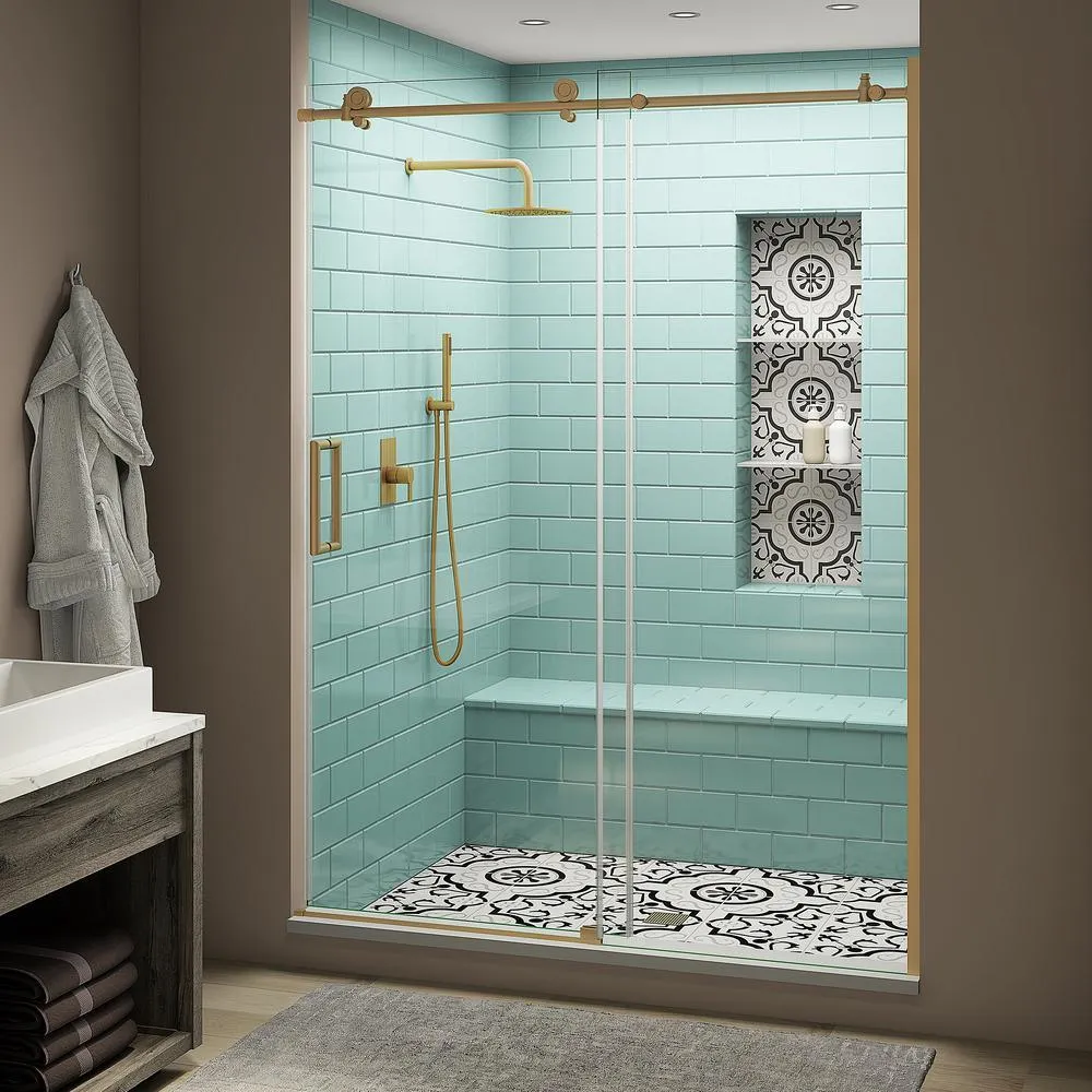 Coraline XL 56 - 60 in. x 80 in. Frameless Sliding Shower Door with StarCast Clear Glass in Stainless Steel Right Hand, photo 21 of 22