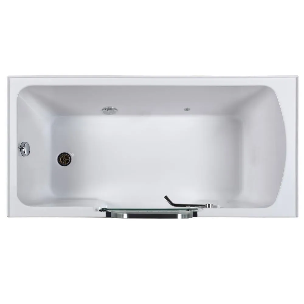 Ella Laydown 60 in. Walk-In MicroBubble Air Bathtub in White, Left-Hinged Center Glass Door with Glass Screen, 2 in. Left-Hand Drain by Ella, photo 2 of 7