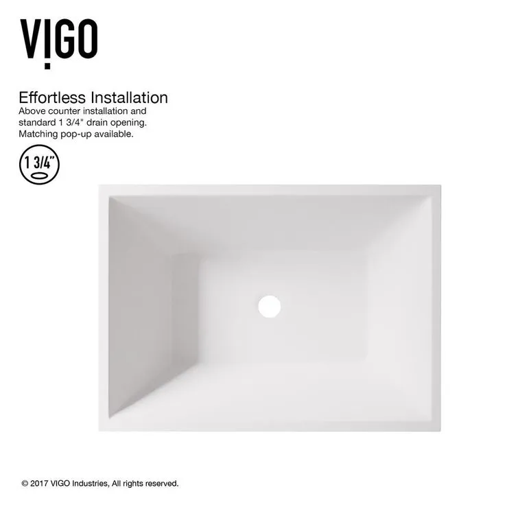 VIGO White Vinca Handmade Countertop Matte Stone Rectangle Vessel Bathroom Sink in Matte White, photo 5 of 6